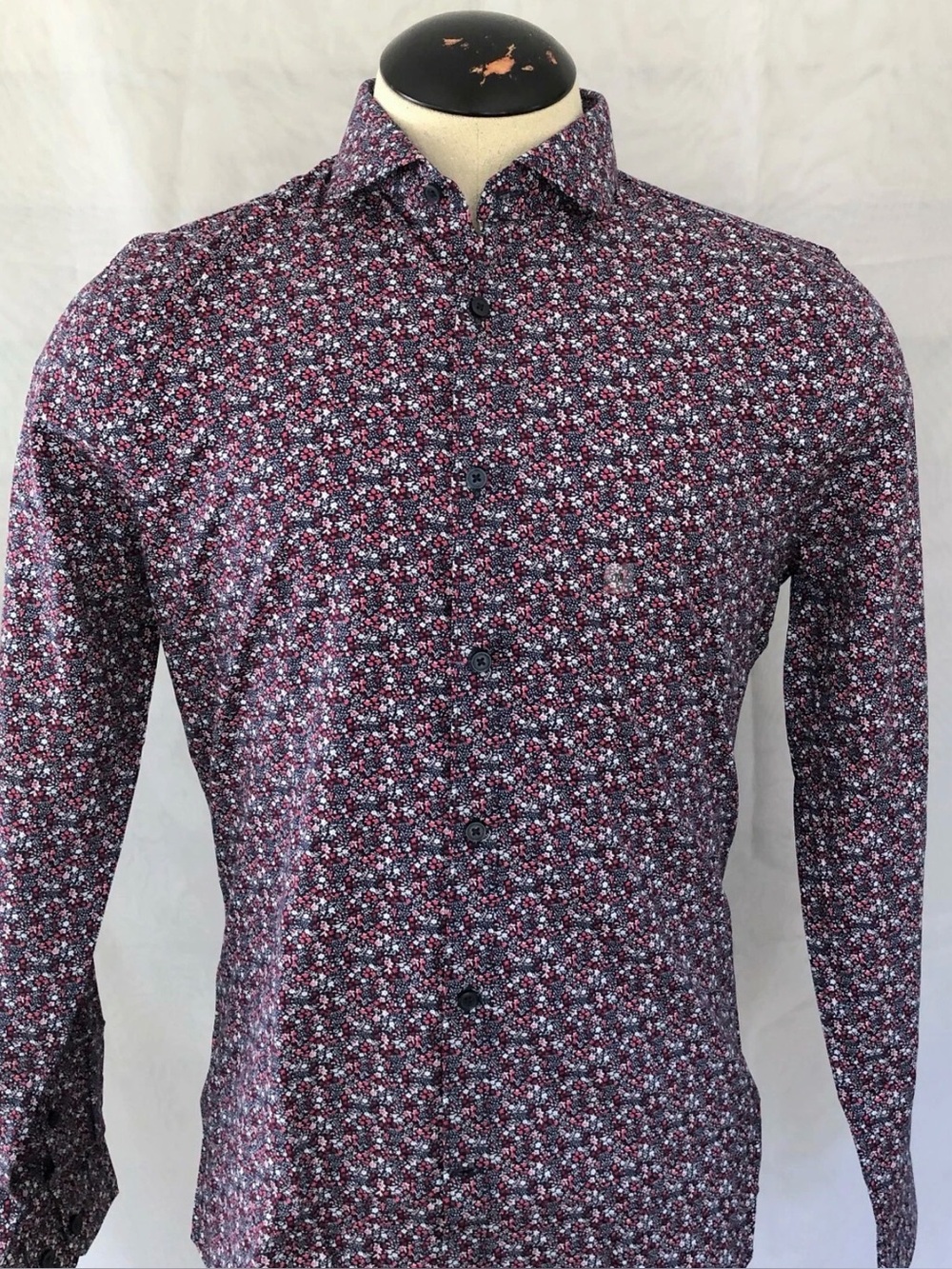 Men's Express Purple Floral Button-Up Shirt Fitted Medium Like New